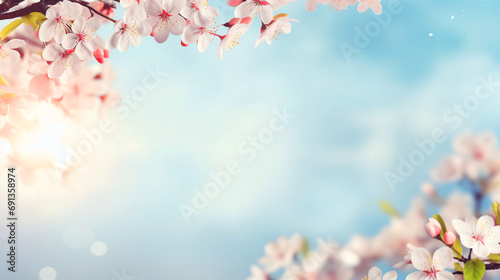 桜と空のフレーム、余白・コピースペースのある背景 © tota