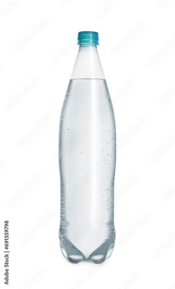 One plastic bottle with fresh water isolated on white One plastic bottle with fresh water isolated on white