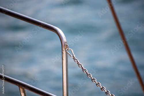 metal lattice fencing by the sea
