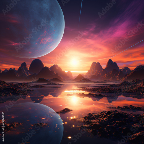 Abstract exoplanet sunrise