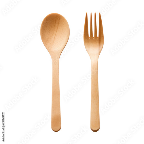 Wooden spoon and fork. Isolated on transparent background.