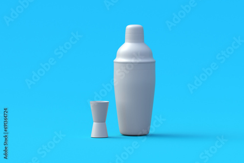 Cocktail shaker on blue background. Bar accessories. Alcohol beverages mixer. Tool for bartender. Drink mix equipment. 3d render