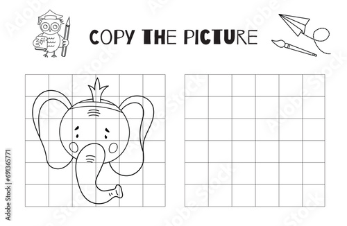 In This Vector Drawing Practice Worksheet, Kids Can Enjoy A Carnival-Themed New Year Activity By Copying Or Completing The Black And White Printable Image Of An Elephant Wearing A Crown