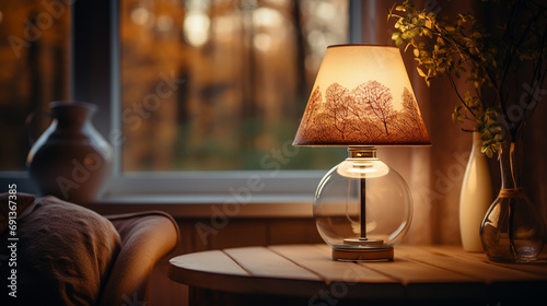 lantern on windowsill. autumn seasonal composition. symbol of fall time. Mabon, thanksgiving, halloween concept. home comfort. autumn equinox holiday