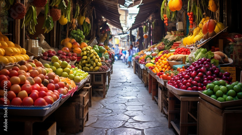 Fruit stall in the street city market © alexkich