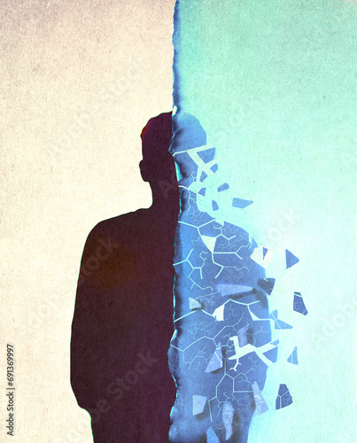Illustration of silhouette of disintegrating man photo