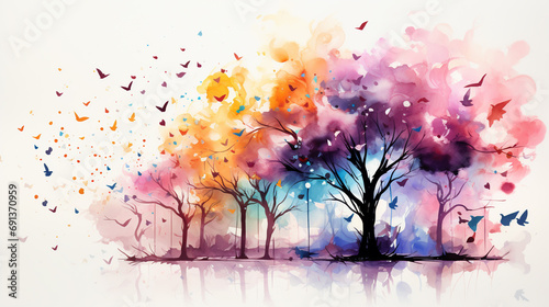 watercolor illustration of tree with musical notes for audio media concepts and designs musical notes. Musical Tree.