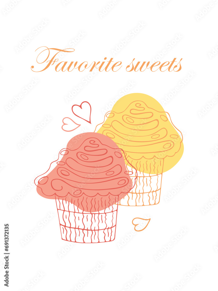 Ice cream cupcake doodle card. Ice cream cupcake doodle card.