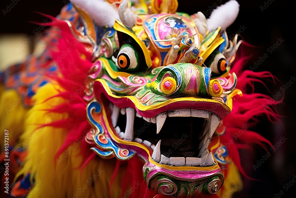 Fototapeta premium close-up of chinese new year multi colored dragon lion 