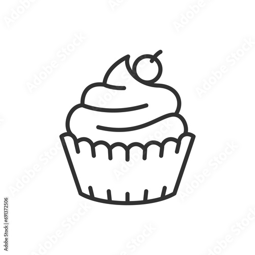 Cupcake, linear icon, dessert. Line with editable stroke