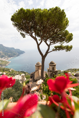 Italy, Campania, Ravello, Amalfi Coast seen from mountaintop photo