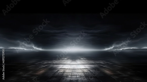 A dark room with light coming from the ceiling. This atmospheric image is perfect for illustrating concepts of illumination, hope, revelation, or mystery in design projects and presentations.