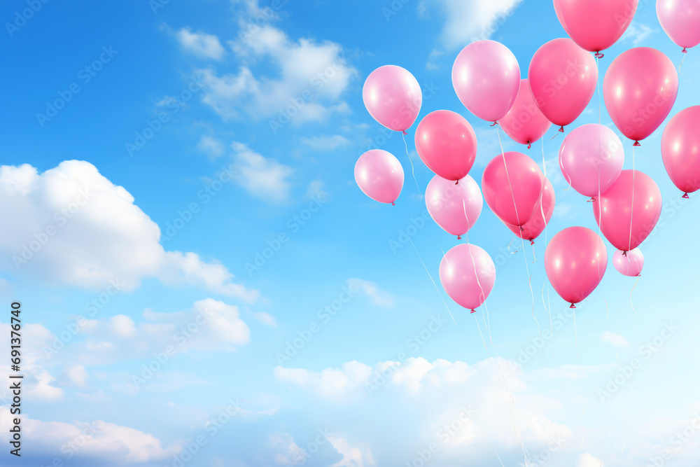 Pink balloons in the blue sky