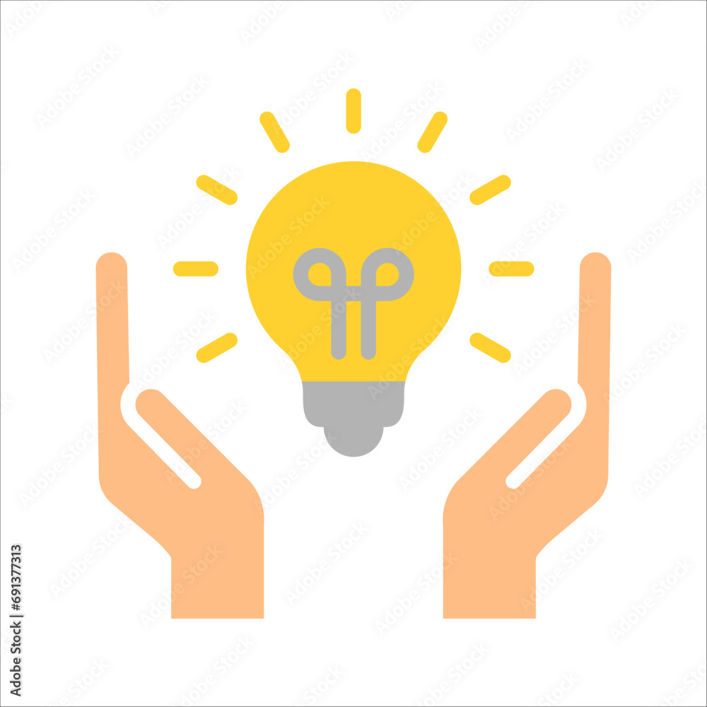 Fototapeta premium Hand holding light bulb. Smart idea icon isolated. Innovation, solution icon. Energy solutions. vector illustration on white background