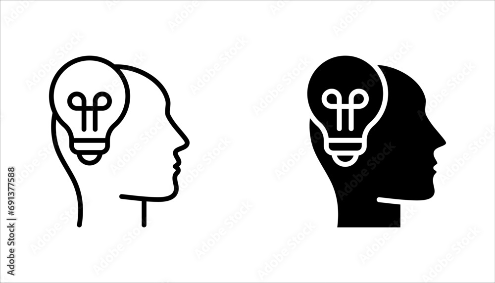 Head thinking with lightbulb. Inspiration creative idea, Solution and innovation, knowledge, vector illustration on white background Head thinking with lightbulb. Inspiration creative idea, Solution and innovation, knowledge, vector illustration on white background