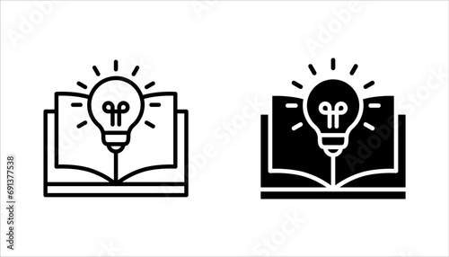 open book with lightbulb, concept new knowledge, understanding wisdom in study, creative idea, vector illustration on white background