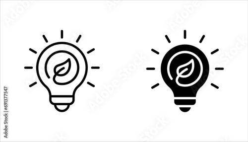 Sustainable ecological energy icon. Shining electric ecology light bulb with leaf inside. vector illustration on white background photo