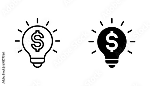 money idea icon, business light, dollar with light bulb, vector illustration on white background