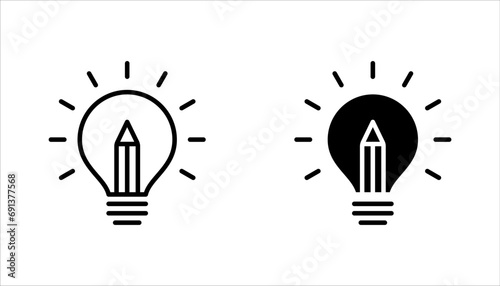 Light bulb and pencil logo template. Creative idea vector design. Smart writer logotype, vector illustration on white background