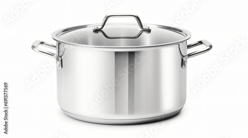 Stainless Steel Cooking Pot Isolated on White Background.