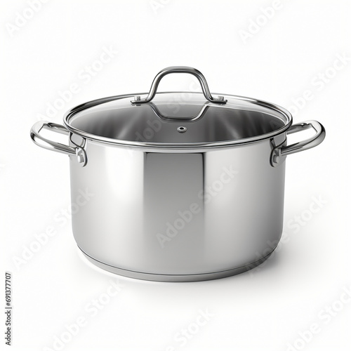 Stainless Steel Stockpot Isolated on White Background.