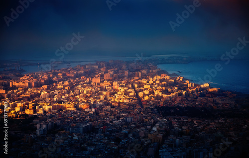 Top view of the city illuminated by sunlight. Trapani town, Sicily, Italy, Europe.