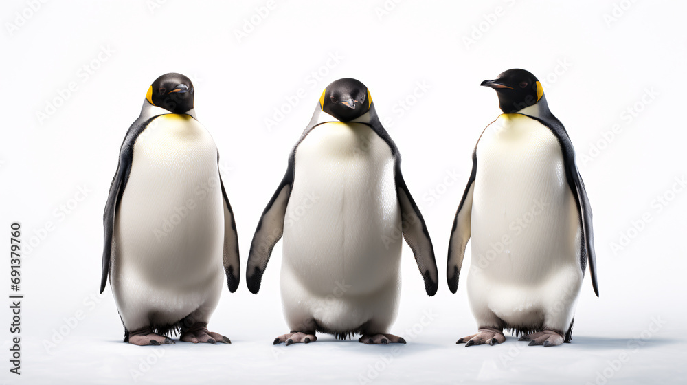 Obraz premium A group of emperor penguins isolated on white. Generative ai
