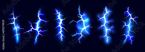 Dynamic Electric Blue Lightning Bolts on a Dark Background - Energy and Power Concept. nimated frames of electric strike, magic electricity hit and thunderbolt effect. Vector illustration