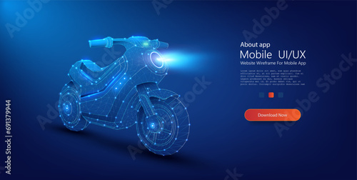 Advanced Virtual Motorcycle Concept with Futuristic Neon Wireframe Design. The frame of an electric motorcycle. Vector illustration