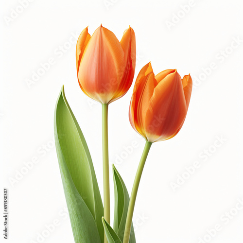 Two orange tulips Isolated on White Background #691380307