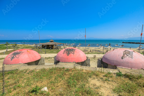 Albanian Cape of Rodon bunkers of cold war. During the Communist era under the leadership of Enver Hoxha, Albania constructed a vast number of bunkers across the country as a defense strategy. photo