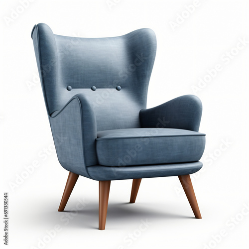Upholstered Teal Wing Chair Isolated on White Background