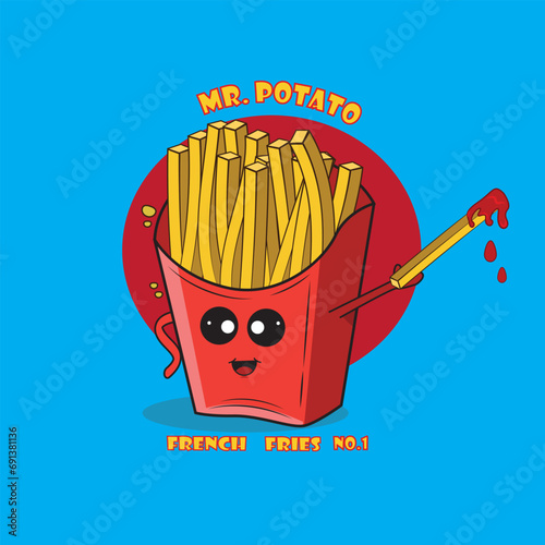 Vector illustration of mascot French fries cartoon cute logo 