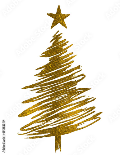 Gold glitter particles Christmas tree with star isolated  on png or transparent  background vector illustration 