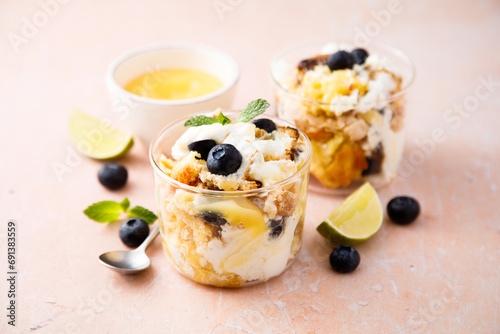 Blueberry trifle with lemon curd