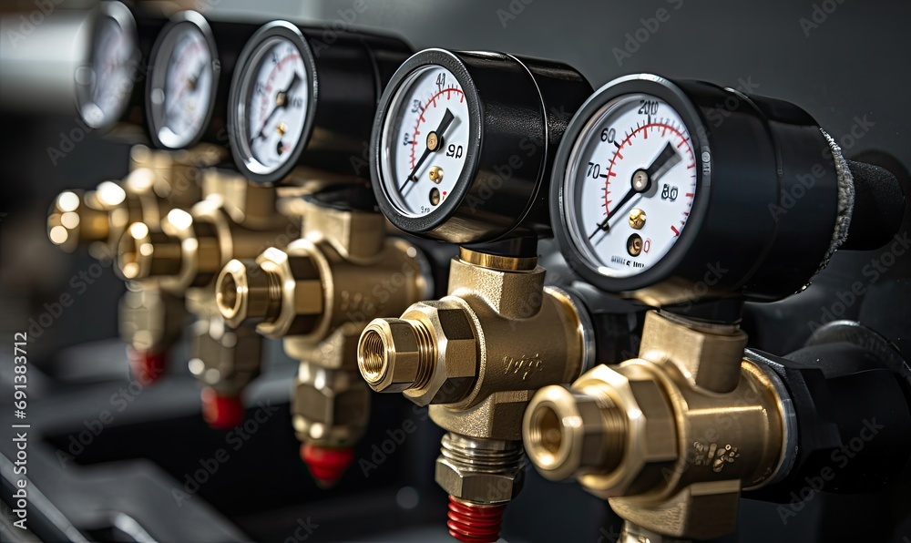 A Lineup of Pressure Gauges Ready for Measurement - obrazy, fototapety, plakaty 