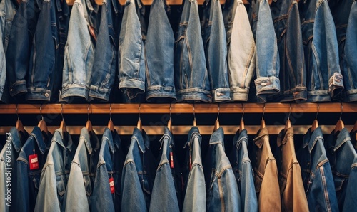 A Collection of Stylish Denim Hanging on a Rack