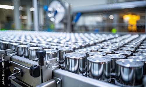 A Multitude of Metal Cans on a Busy Conveyor Belt