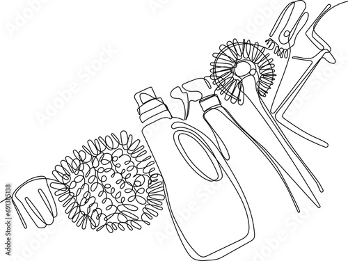 Home cleaning service landing page design concept, illustration of janitors with cleaning tools. Vector illustration