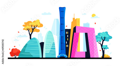 Advanced Buildings of China - modern colored vector illustration