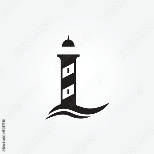 lighthouse symbol letter L logo icon black vintage vector illustration template background design