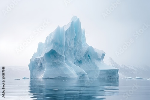 A massive iceberg majestically floating on the vast sea