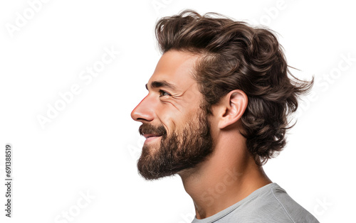 Youthful Male Handsome Profile View Isolated on a Transparent Background PNG. photo