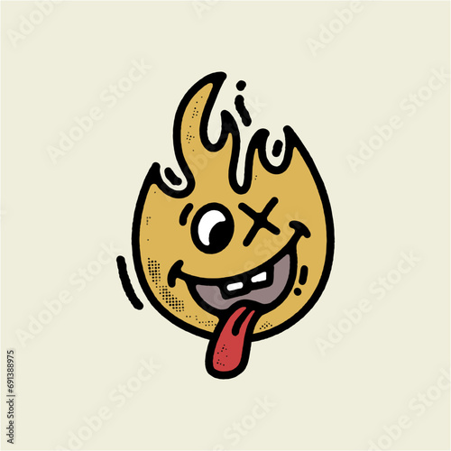 Cartoon smiley face with tongue sticking out suitable for children's books, playful merchandise, and social media content. Adds a fun, lighthearted element to designs.