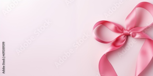 Pink ribbon with a bow on a white background.