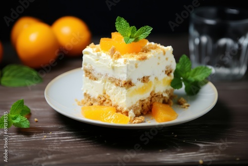 Fresh Citrus Peach Cream Dessert Close-up