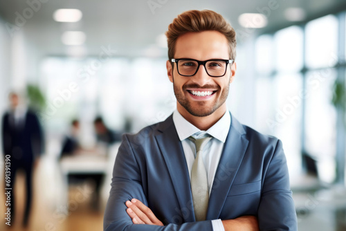 Smiling Businessman in Modern Office