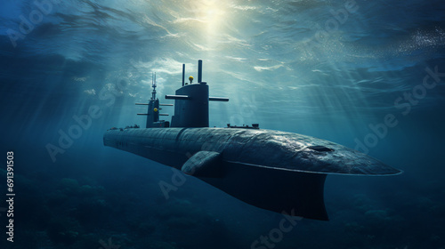 Navel nuclear submarine on open sea
