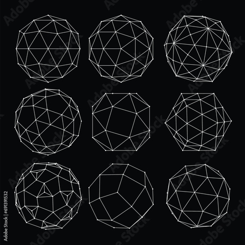 3D sphere mesh grid. Ball or sphere in grid of line. 3D abstract object in wireframe of lines and dots. Vector illustration.