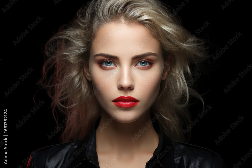 Confident Woman in Leather Jacket with Silver Hair Confident Woman in Leather Jacket with Silver Hair